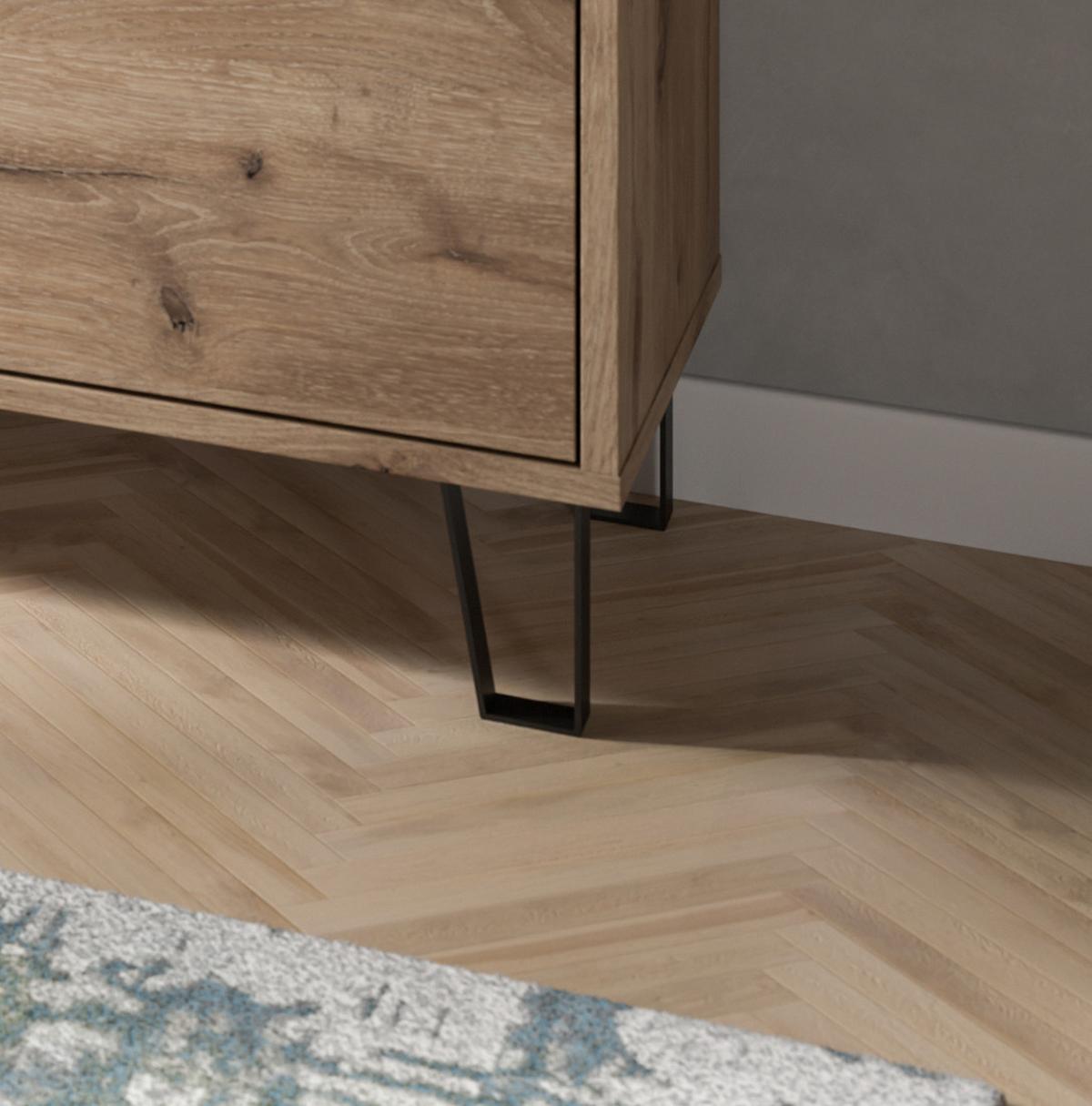 TV-LOWBOARD Eiche Viking 184 cm, Flat-TV Unterschrank mit Komforthöhe und Soft-Close - Eichefarben/Schwarz, Holz/Holzwerkstoff (184/64/40cm) - Inn.Furn