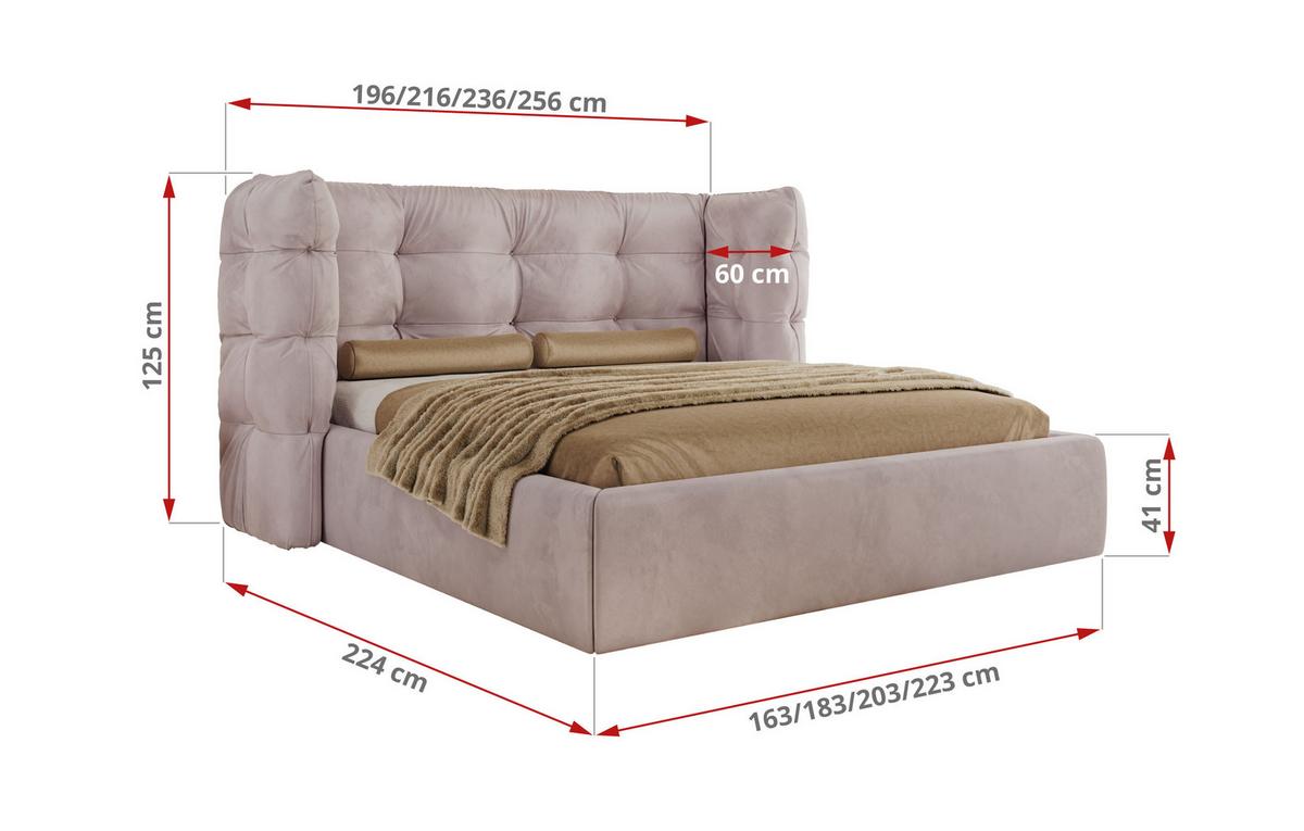 POLSTERBETT FLONELLE CLASSIC 160/200 - Hellrosa Velvet - Multipocket-Matratze - Hellrosa, Textil (160/200cm) - MKS