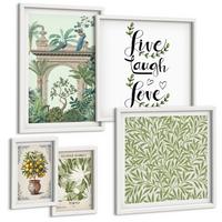 BILDER SET 5er Set - 50x50 cm & 20x30 cm & 40x60 cm Weißer Rahmen - Grüne Blätter exotischer Pflanzen - Weiß, Kunststoff (40/60cm) - TULUP