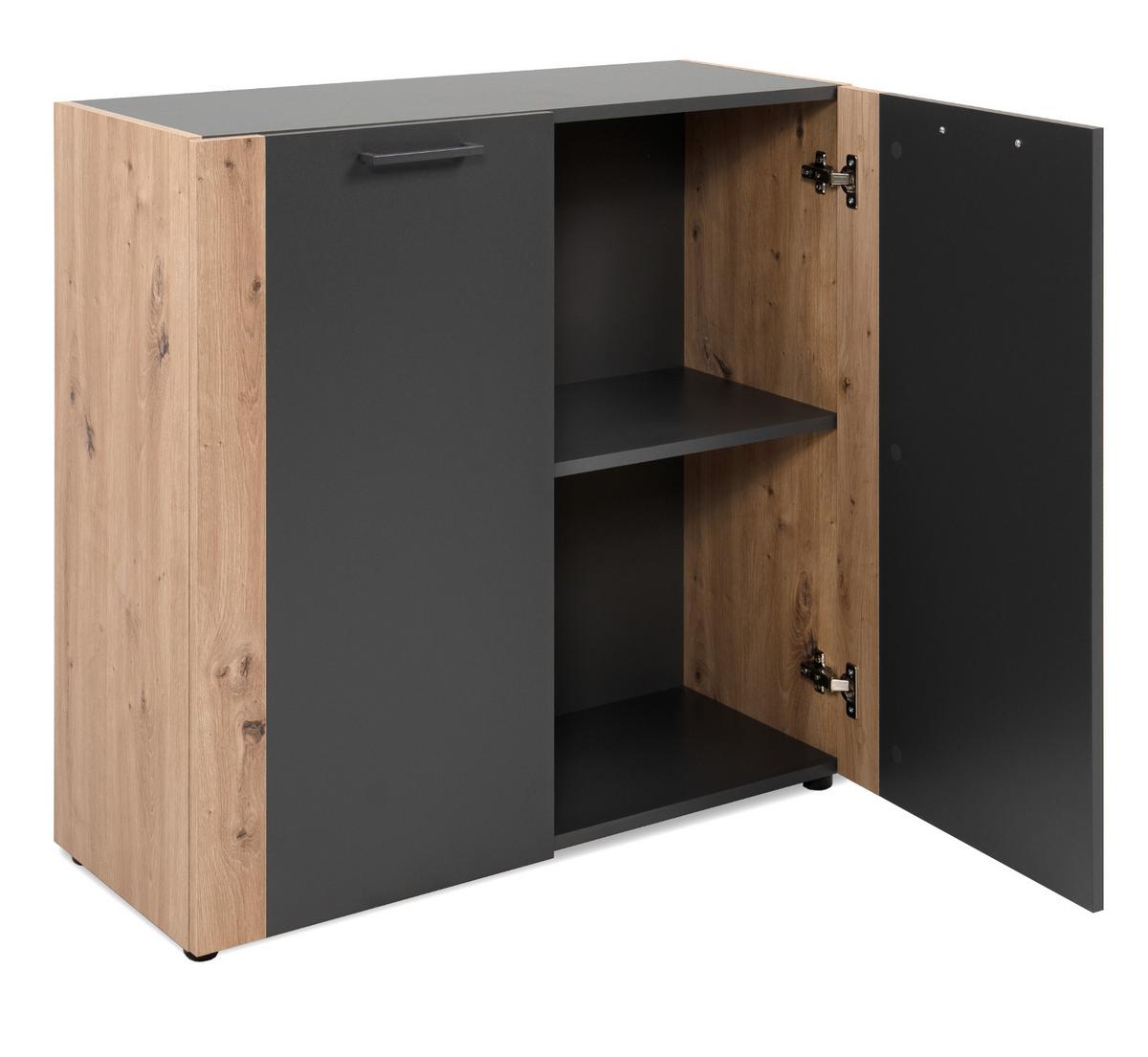 KOMMODE grau, Artisan Eiche 89 x 85 cm, Sideboard 2-türig - Anthrazit/Schwarz, Holzwerkstoff/Kunststoff (89/85/34.5cm) - Furn.Design