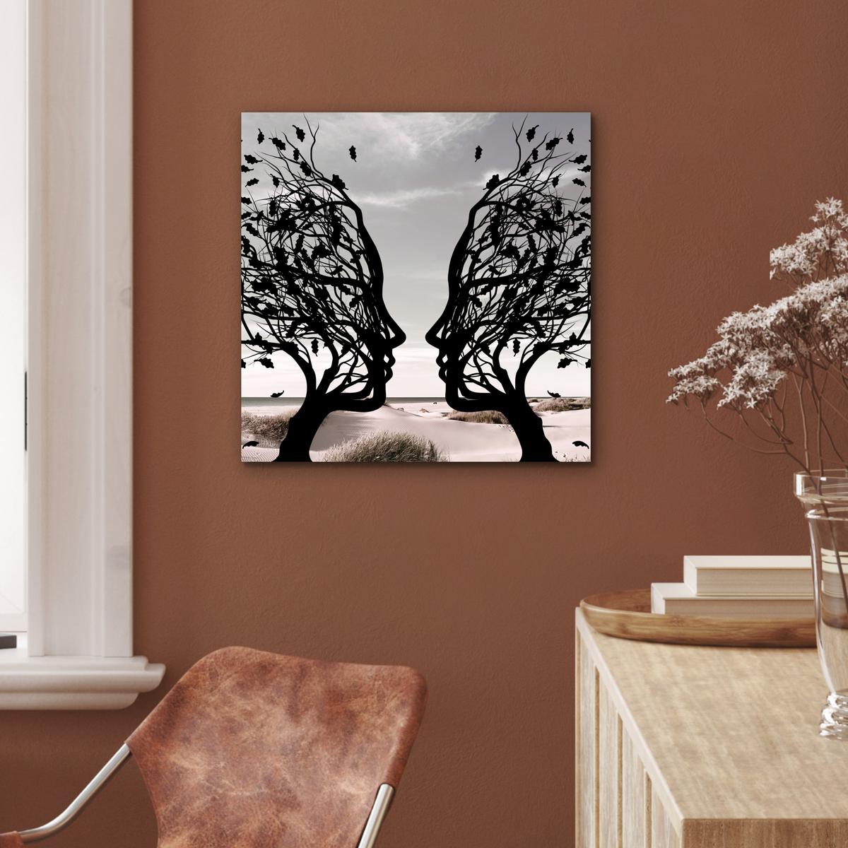 METALLBILD Strand - Meer - Menschen - Baum - Moderne Kunst 50x50 cm - Hellgrau, Metall (50/50cm) - MuchoWow