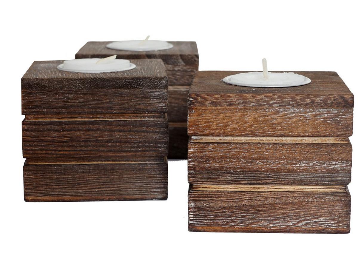 TEELICHTHALTER 3ER-SET Braun 3er-Set-Set - Braun, Holz (7cm) - MCW