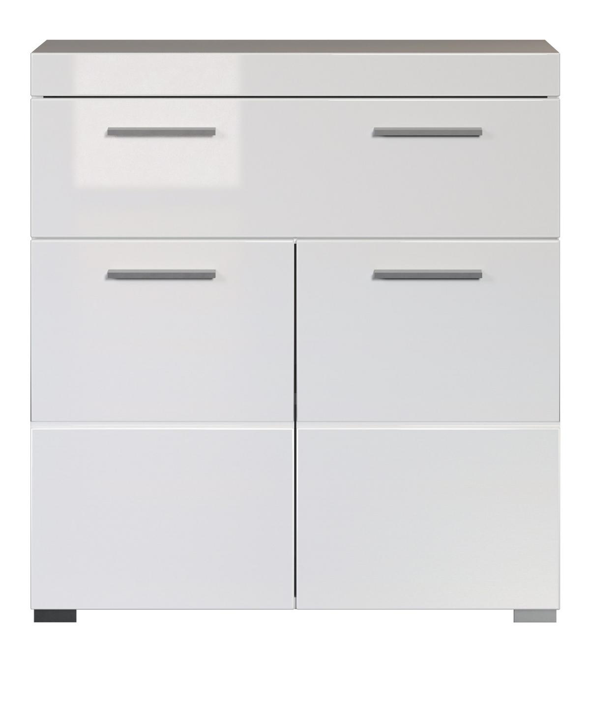 BADKOMMODE weiß Hochglanz 73 x 79 cm, Badezimmer Kommode 2-türig - Weiß, Holzwerkstoff/Kunststoff (31/79/73cm) - Top.Furn