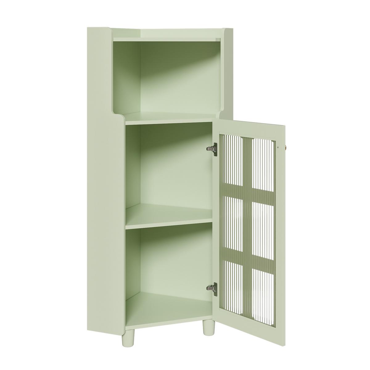 ECKSCHRANK in Grün lackiert mit App-gesteuerter LED & Glasvitrine - Mintgrün, Holzwerkstoff (63/124/45cm) - Urban Meuble