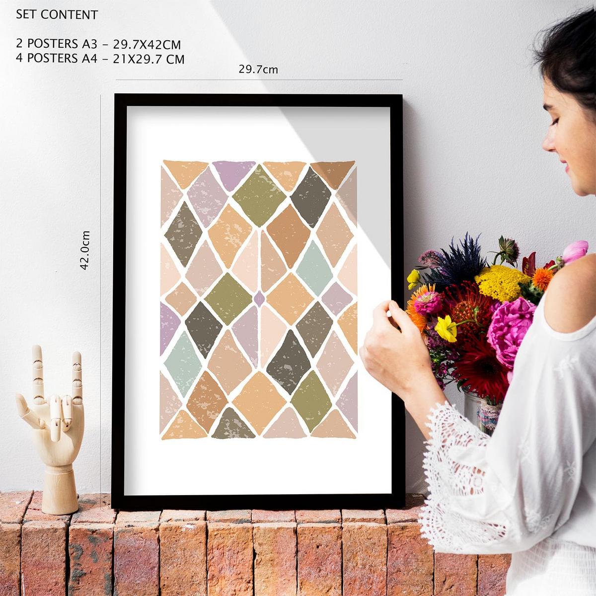 POSTER Set Mit 6 Drucken Von Mustern In Der Sammlung Von Ethnischenen Dekorative Rahmen Für Ihr Zuhause Wandkunstdruck A3 & A4 Schwarzer Rahmen - Schwarz, Papier (29/3cm) - Nacnic