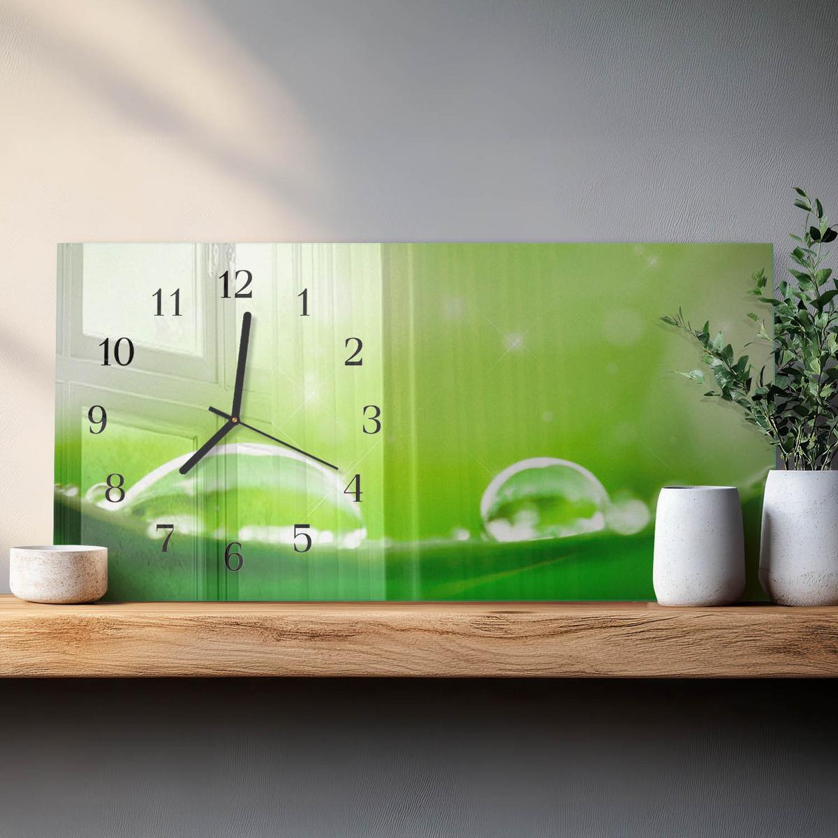 WANDUHR aus Glas 60x30 cm - Wassertropfen - Grün, Glas (60/30/0.4cm) - TULUP