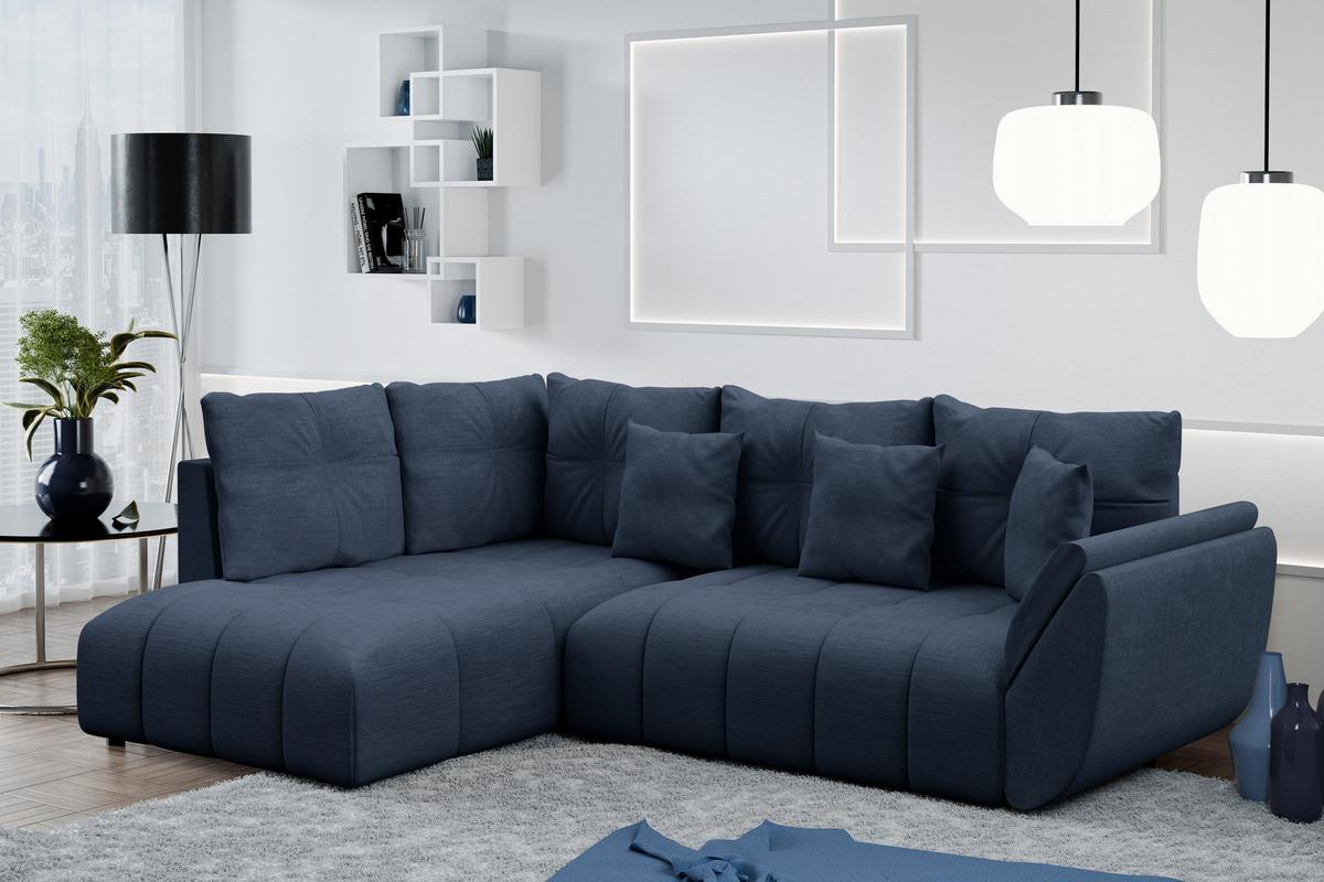 ECKSOFA L Form Corleone Blau 268/192/96 cm mit Schlaffunktion - Blau/Schwarz, Kunststoff/Textil (268/192cm) - AX Living