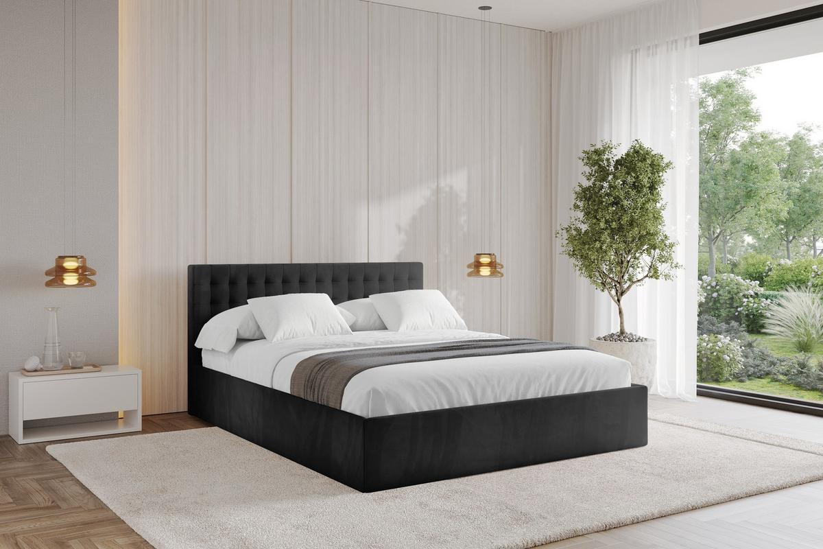 POLSTERBETT mit Bettkasten und Lattenrost, Bett mit Matratze H3/H4 - PARI 160x200 Schwarz - Schwarz, Holzwerkstoff/Textil (160/200cm) - ALTDECOR