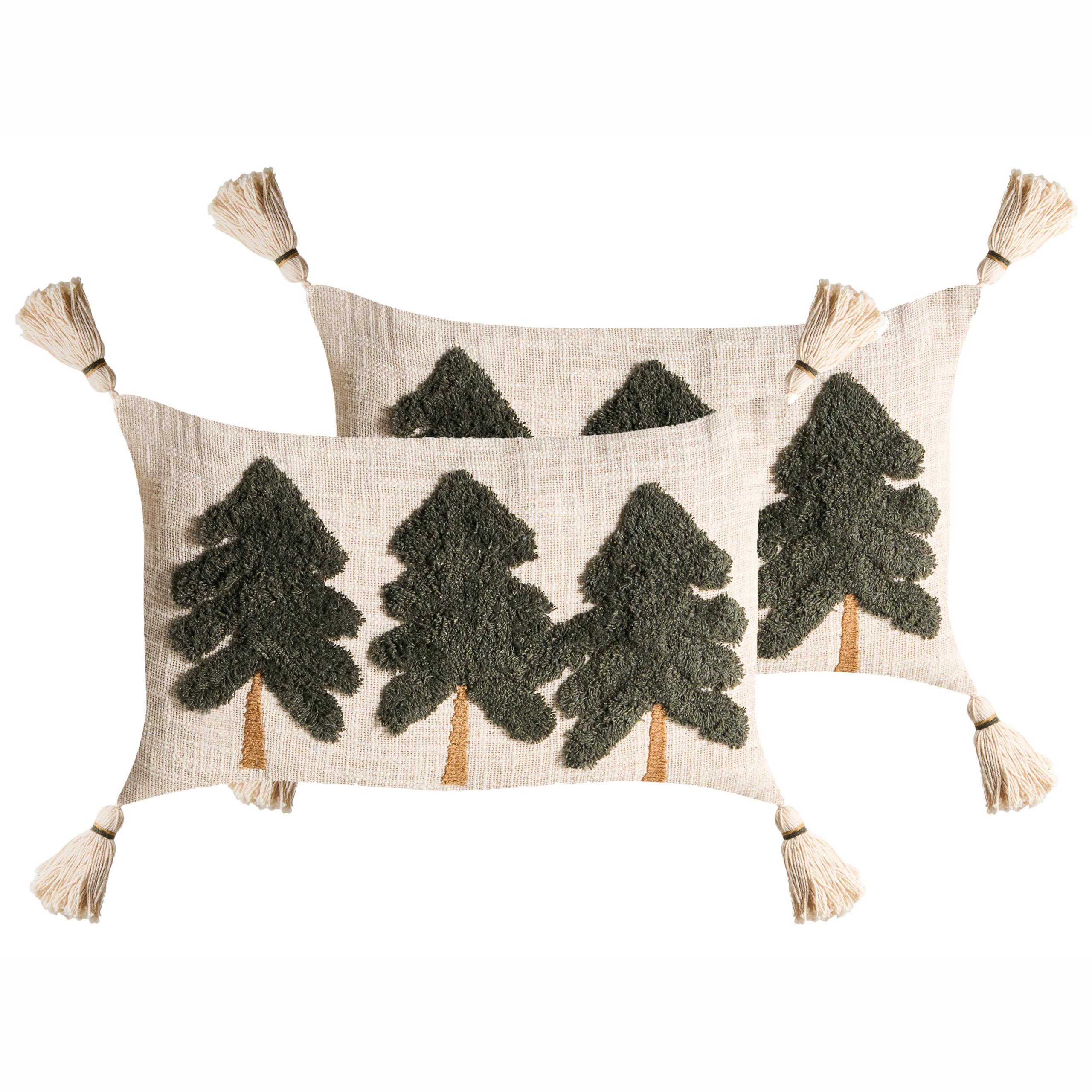 DEKOKISSEN 2er-Set Hellbeige 50/30 cm Fagraea - Beige/Grün, Naturmaterialien (50/30cm) - Beliani