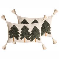 DEKOKISSEN 2er-Set Hellbeige 50/30 cm Fagraea - Beige/Grün, Naturmaterialien (50/30cm) - Beliani