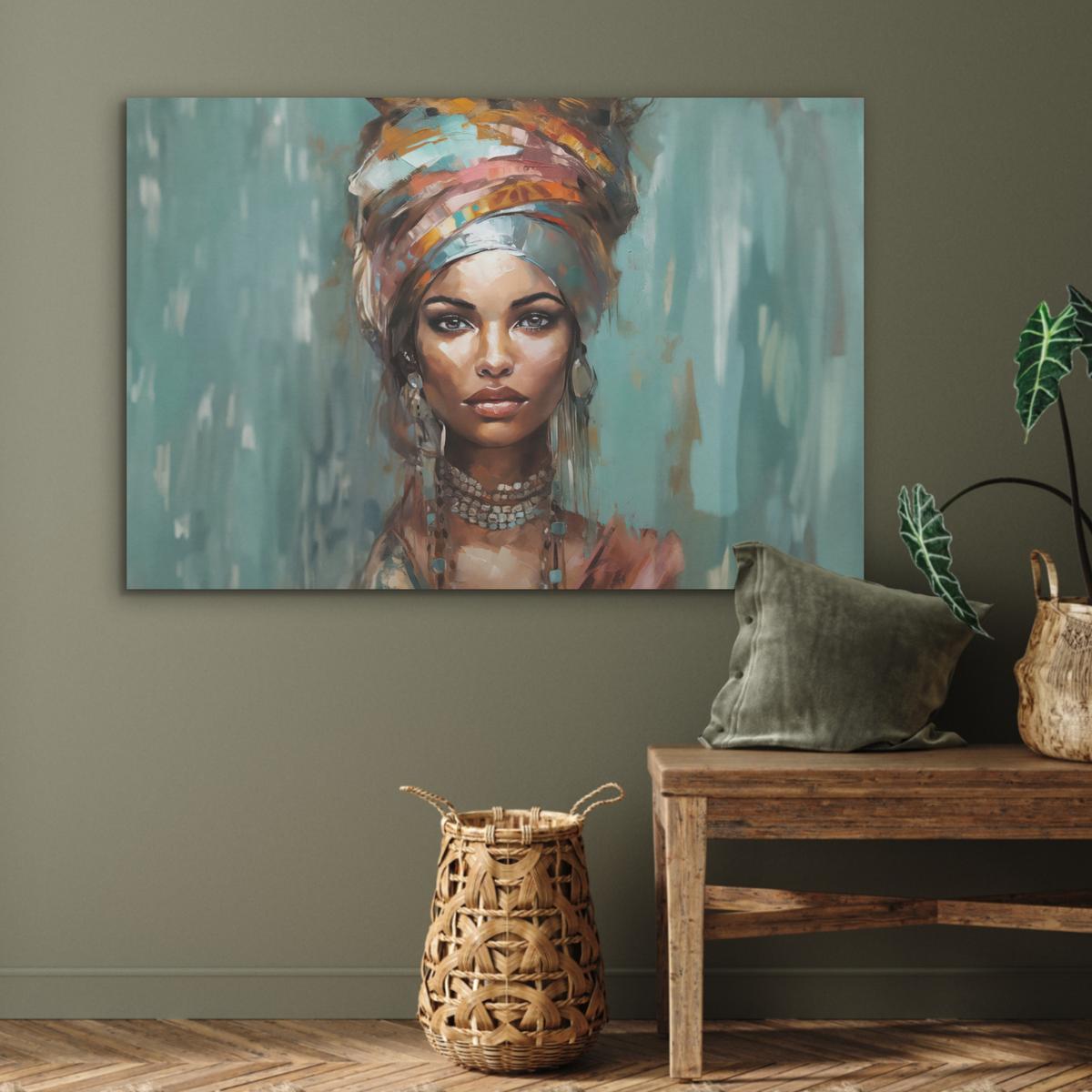 AKUSTIKBILD Frau - Kunst - Schmuck - Porträt Akustikpaneele 90x60 cm - Blaugrau, Kunststoff (90/60/0.9cm) - MuchoWow