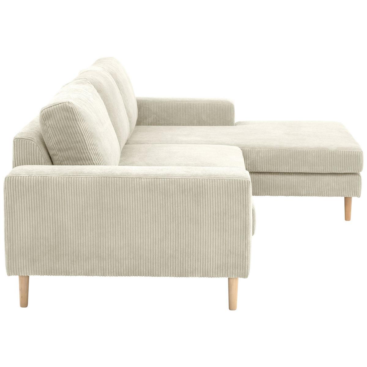 SOFA mit Longchair rechts Kaylynn Cordstoff creme - Creme, Kunststoff (175/294cm) - 58aufmkessel