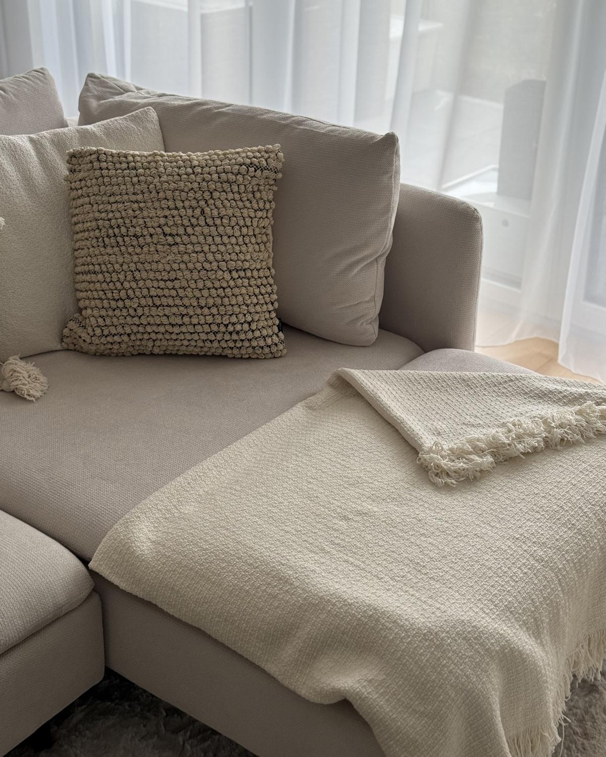 DEKOKISSEN 2er-Set Beige 45/45 cm Howea - Beige, Naturmaterialien/Textil (45/45cm) - Beliani