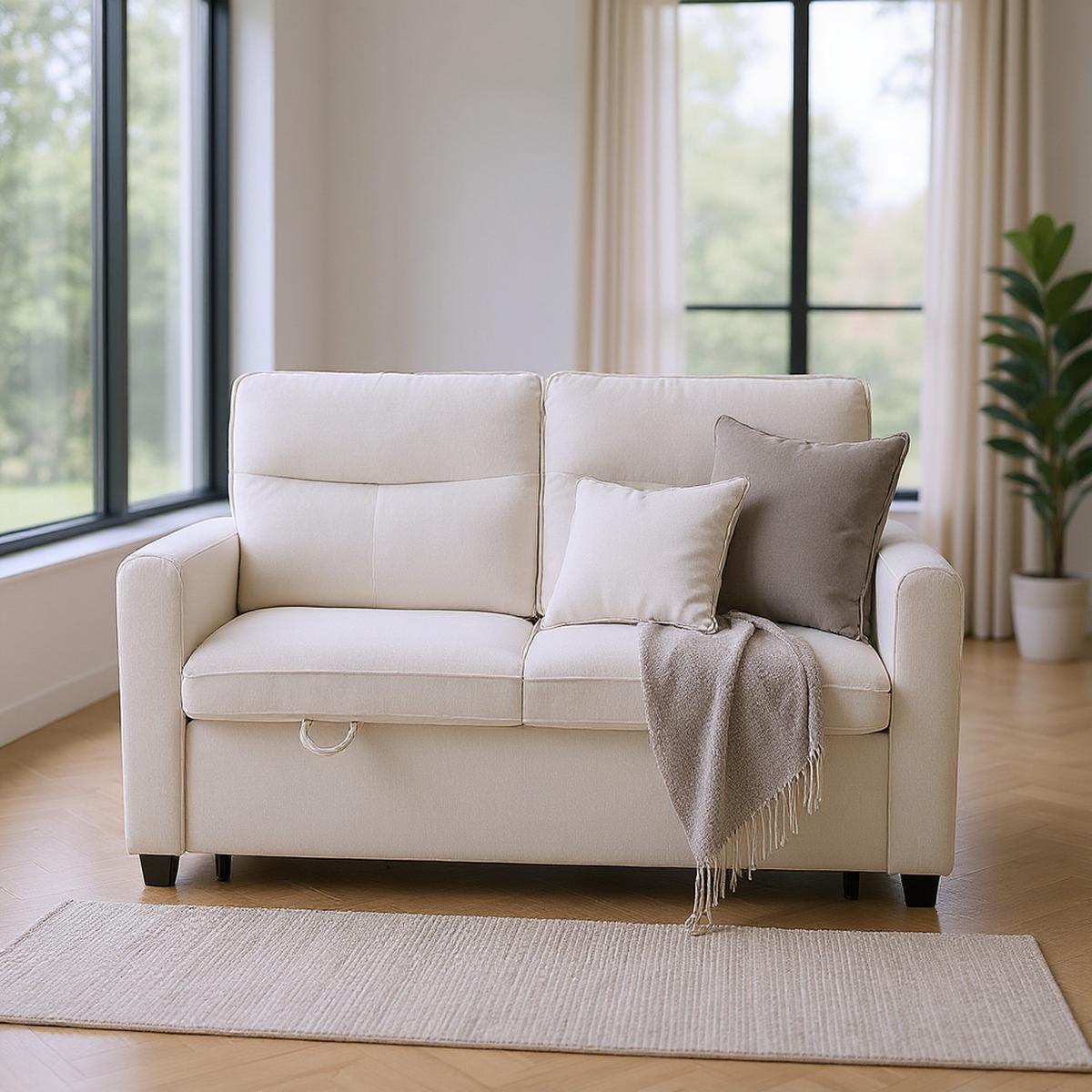 SCHLAFSOFAS mit abnehmbaren Kissen und verstellbarer Rückenlehne - Beige, Holzwerkstoff/Textil (127/87/90cm) - Urban Meuble