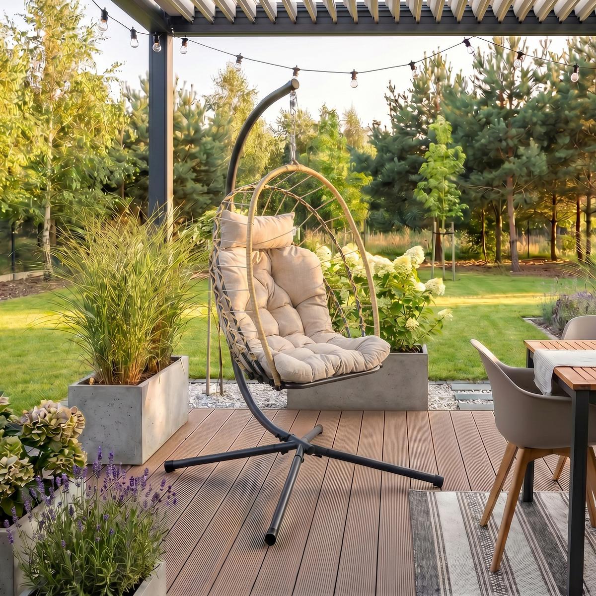 HÄNGESESSEL Mykonos mit stabiler Stahlrahmen, 109 cm, Beige - Beige, Metall (109/192/124cm) - Beautysofa