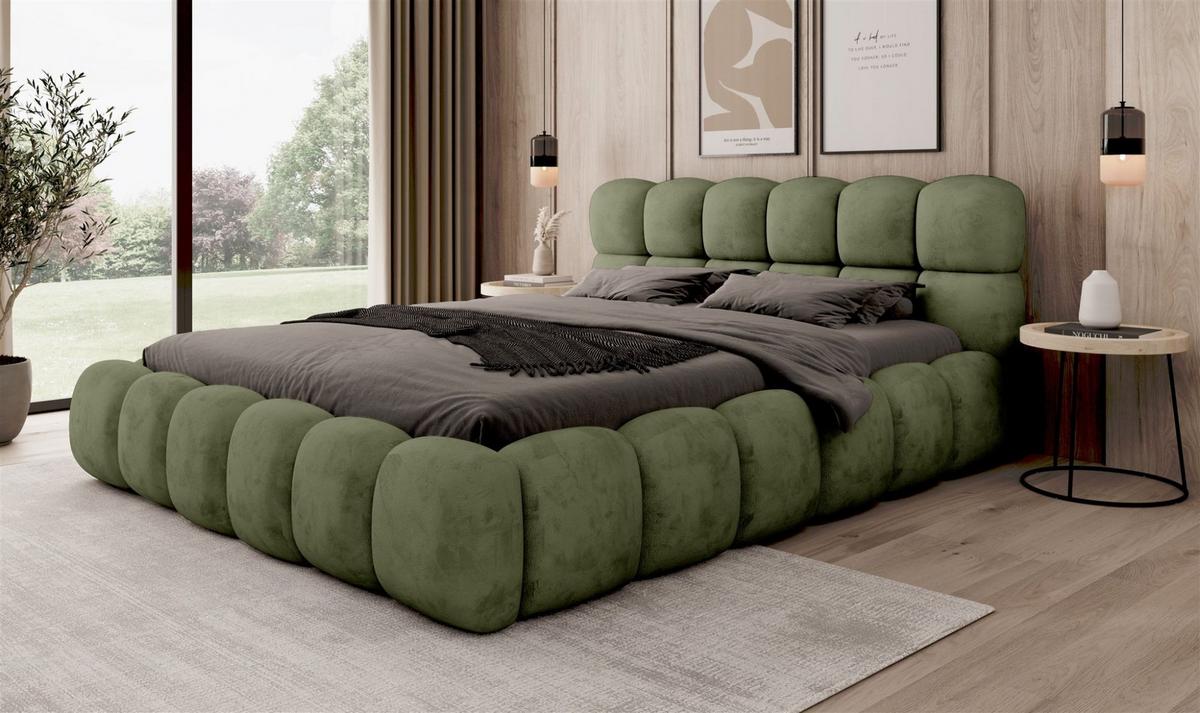 POLSTERBETT Aurelia - Grün, Holzwerkstoff/Textil (160/200cm) - Fun Möbel