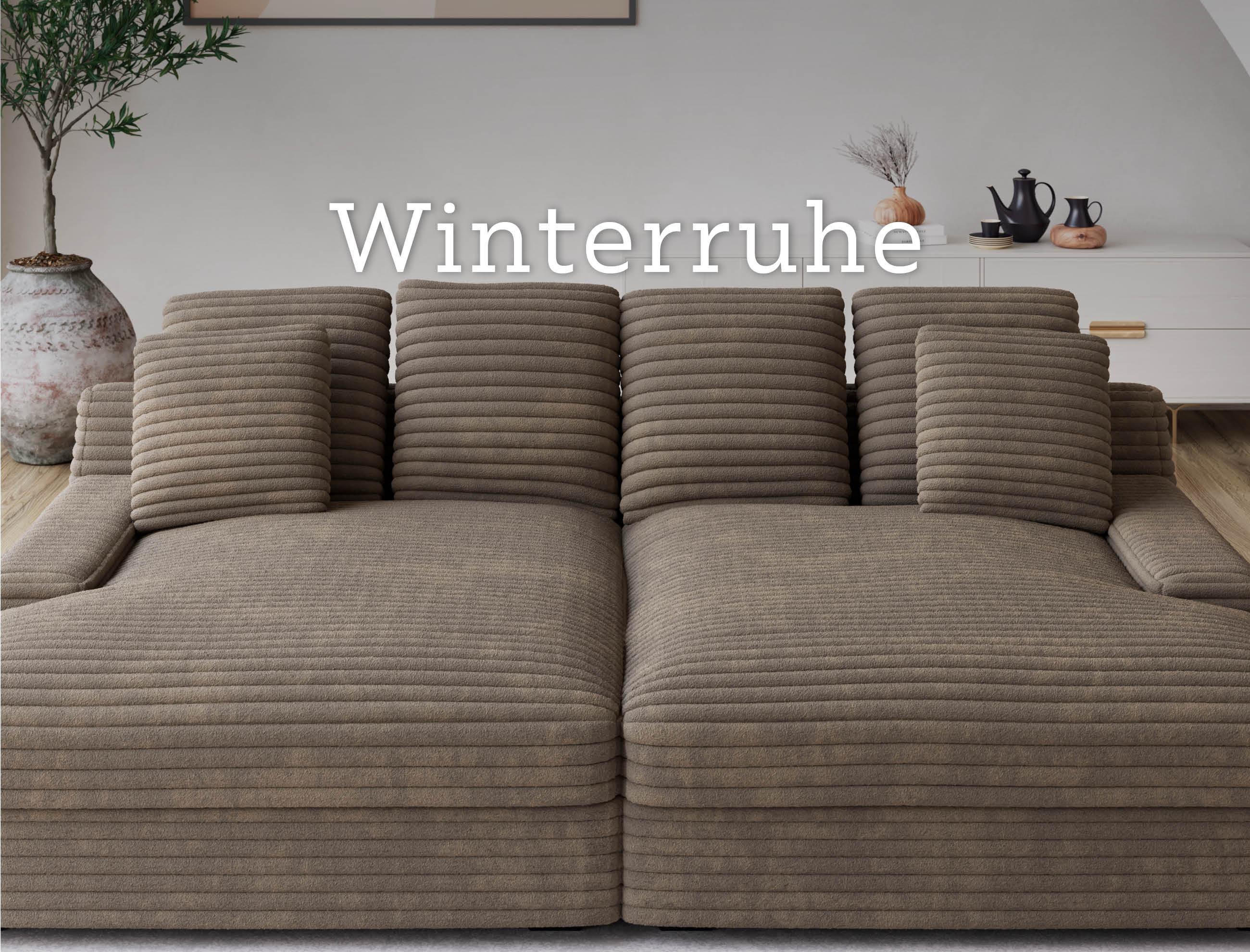 Dunkelbraunes Cord-Sofa, Winterruhe, Mobilversion