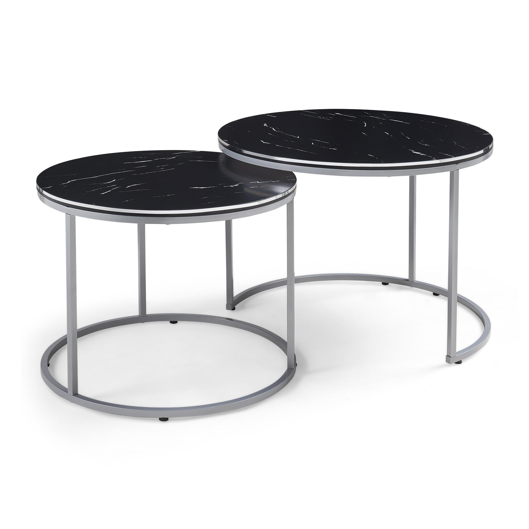 COUCHTISCH SET Skagen 2-teilig 70/70/50 - Silberfarben/Schwarz, Holzwerkstoff (70/70/50cm) - [en.casa]