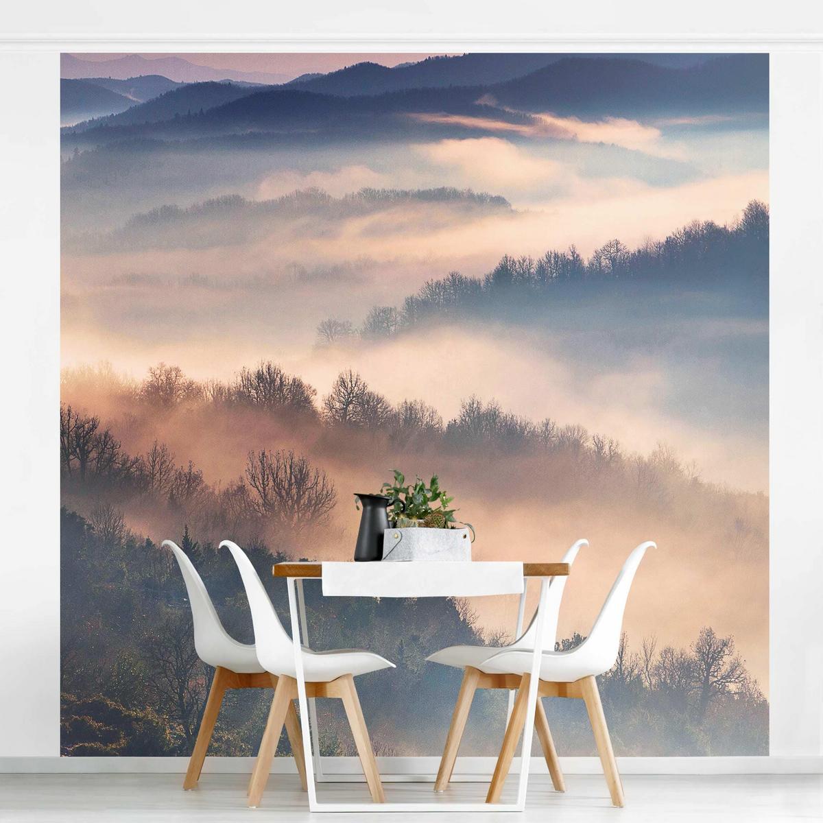 FOTOTAPETE Nebel bei Sonnenuntergang 192/192 cm - Eichefarben, Papier (192/192cm) - Bilderwelten