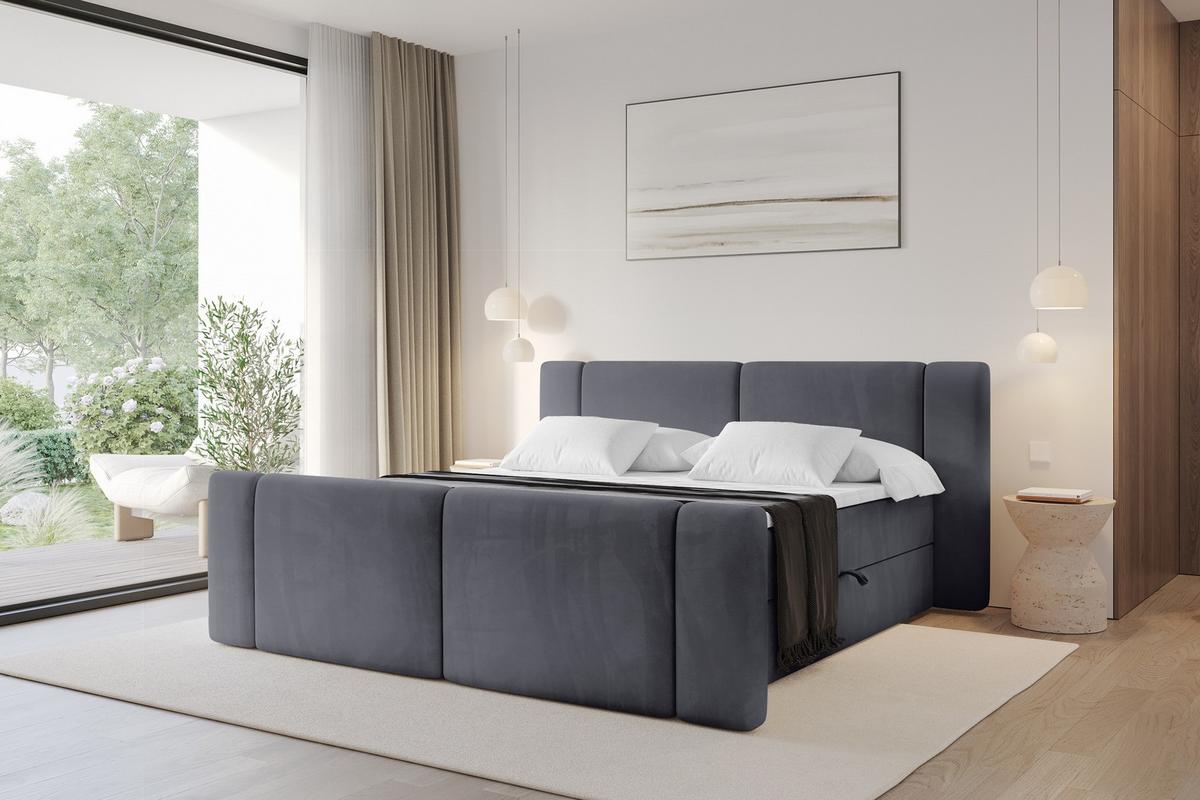 BOXBETT mit Matratze H4 - EVON Zanozek - 180x200 cm Dunkelgrau - Dunkelgrau, Holzwerkstoff (180/200cm) - ALTDECOR