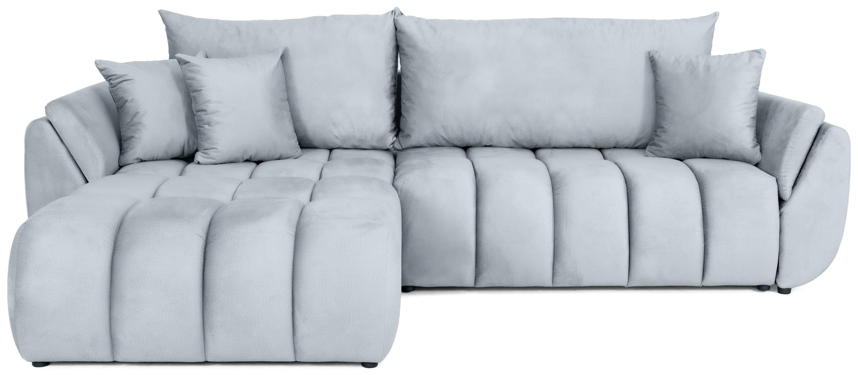 ECKSOFA Iris mit Schlaffunktion und Bettkasten, links oder rechts montierbar – Hellgrau Samt 280/184/85 cm - Hellgrau/Schwarz, Kunststoff/Textil (280/184cm) - WFL GROUP