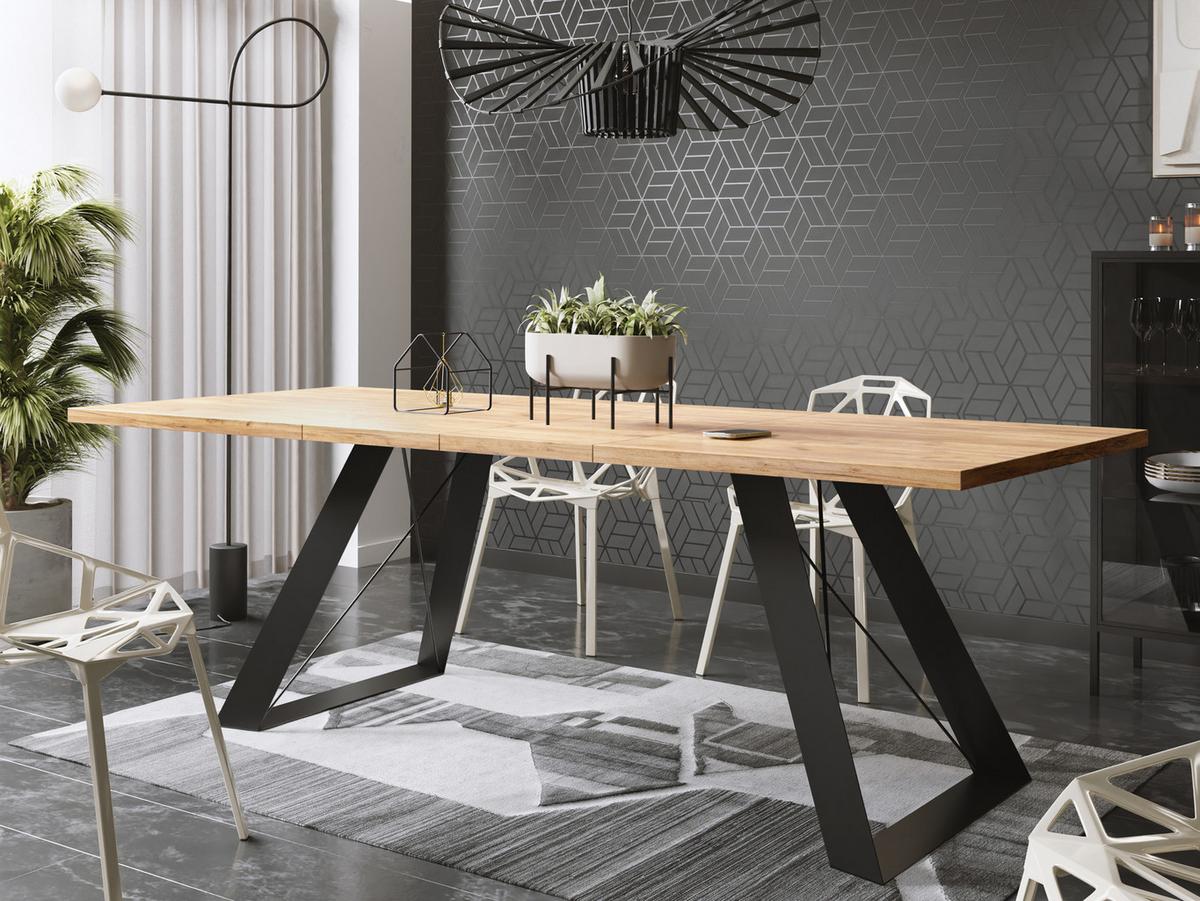 ESSTISCH Colter rechteckig ausziehbar, Craft Eiche 140-240/80/76 cm - Eiche Wotan/Schwarz, Holzwerkstoff/Metall (80/240/76cm) - WFL GROUP
