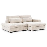 ECKSOFA Wolke mit tiefer Sitzfläche, Schlaffunktion und praktischem Bettkasten aus weichem Creme Cordstoff - Creme/Schwarz, Holz/Kunststoff (225/162cm) - S-Style