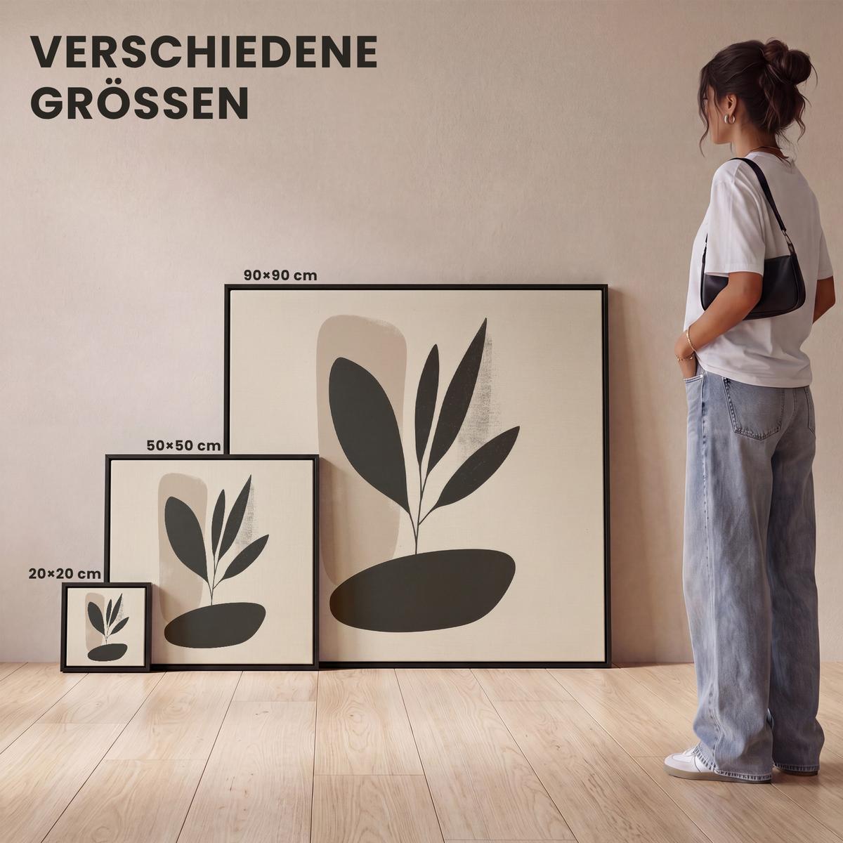 LEINWAND Bilder mit Rahmen - Pflanze - Beige - Japanisch - 50x50 - Schwarz, Textil (50/50cm) - MuchoWow
