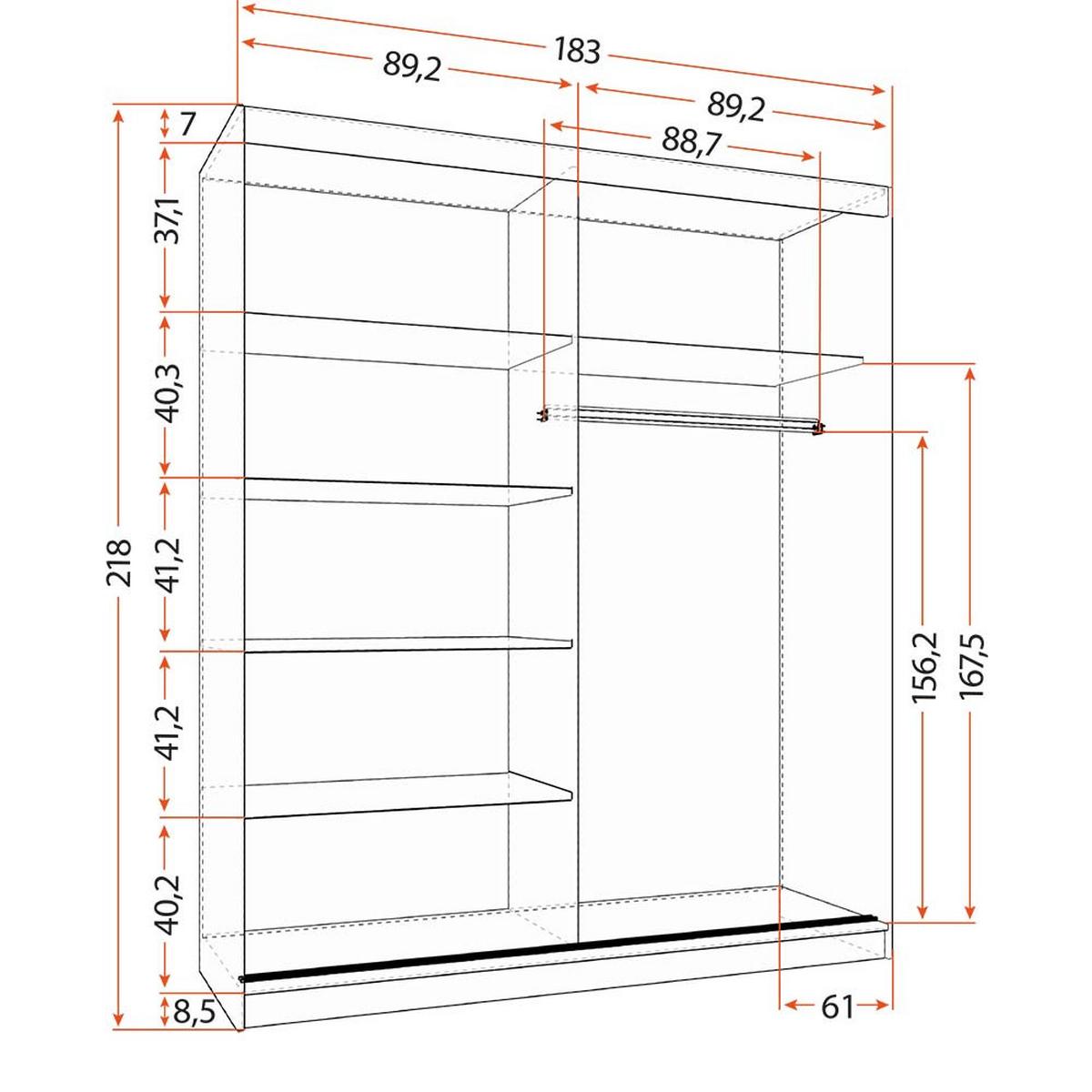 SCHWEBETÜRENSCHRANK 183/218/61 cm 2-türig Bella 03 Schwarz, Weiß - Alufarben/Schwarz, Glas/Holzwerkstoff (183/218/61cm) - imoebel24