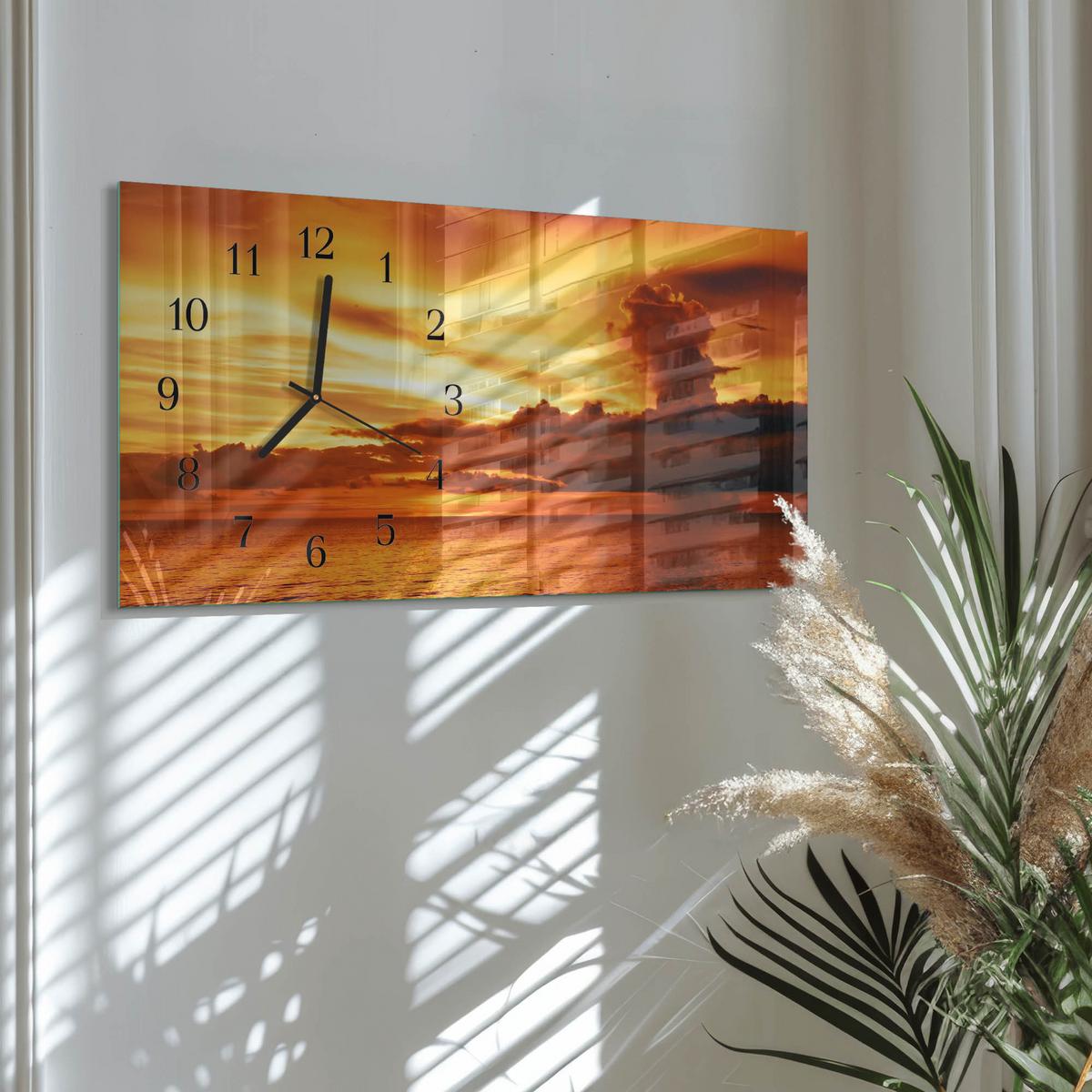 WANDUHR aus Glas 60x30 cm - Westen - Orange, Glas (60/30/0.4cm) - TULUP