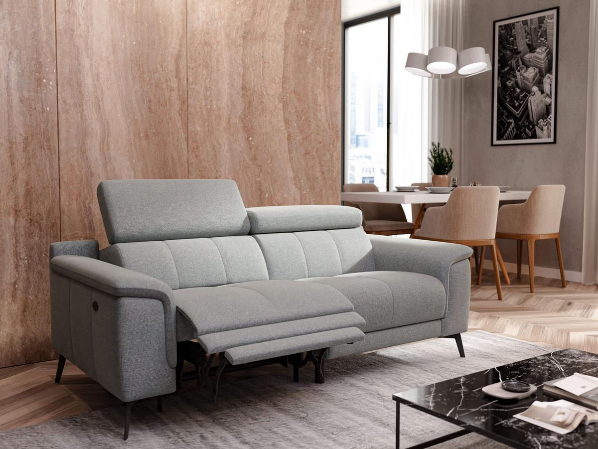 RELAXSOFA FIERO 3-Sitzer mit 1 Relaxfunktion, silberfarben - Silberfarben/Schwarz, Holzwerkstoff/Textil (212/82/103cm) - Wozimo