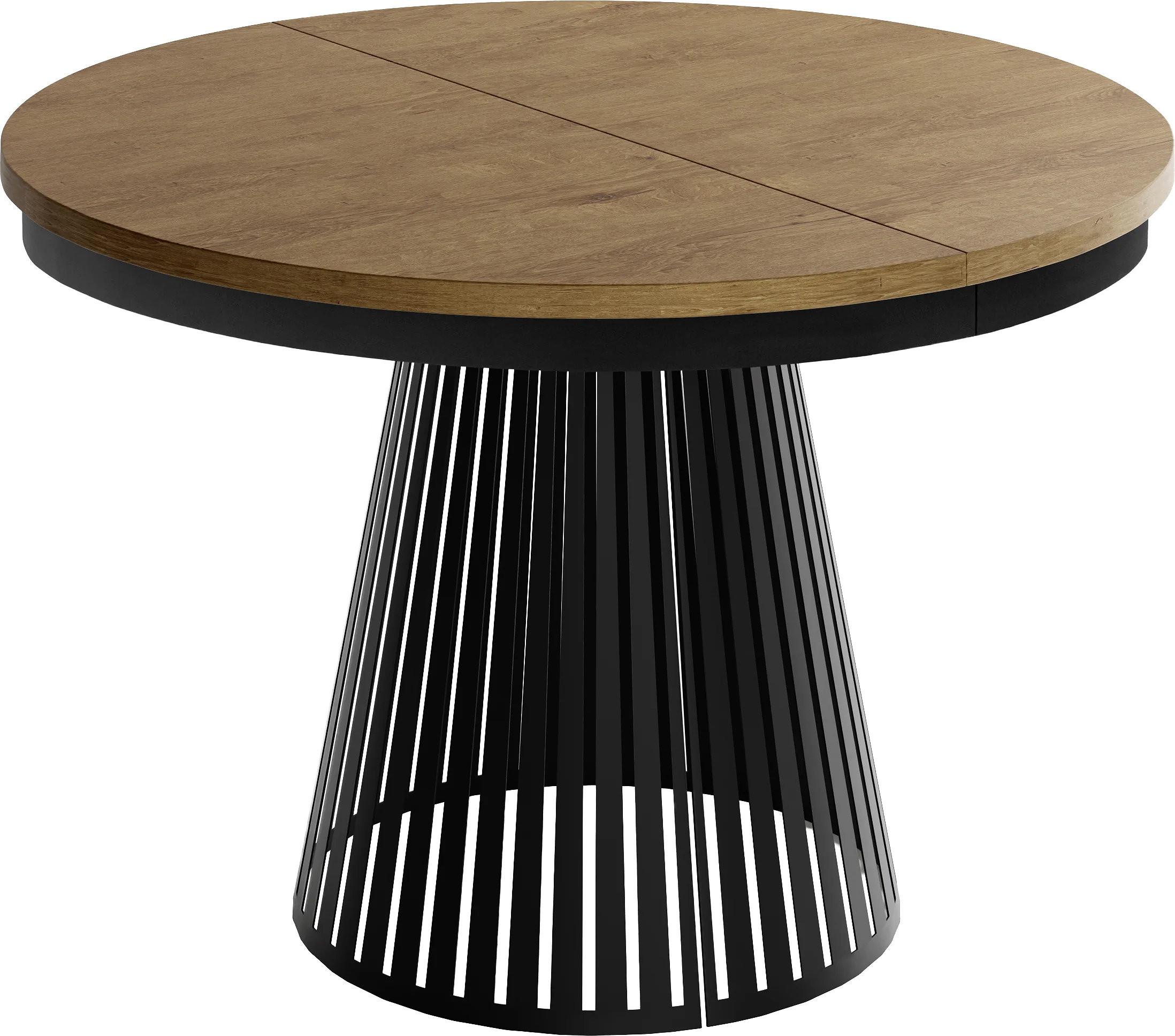 ESSTISCH Naro rund ausziehbar mit Schwarzem Lamellen-Metallgestell, Braun 120-200/120/76 cm - Alteiche/Schwarz, Holzwerkstoff/Metall (120/196/76cm) - WFL GROUP