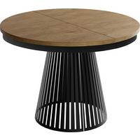 ESSTISCH Naro rund ausziehbar mit Schwarzem Lamellen-Metallgestell, Eiche Braun Rustikal 100-180/100/76 cm - Alteiche/Schwarz, Holzwerkstoff/Metall (100/176/76cm) - WFL GROUP