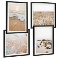 BILDER SET 4er Set - 50x50 cm & 40x60 cm Schwarzer Rahmen - Strandwellen, Steine, Sommer - Schwarz, Kunststoff (50/50cm) - TULUP