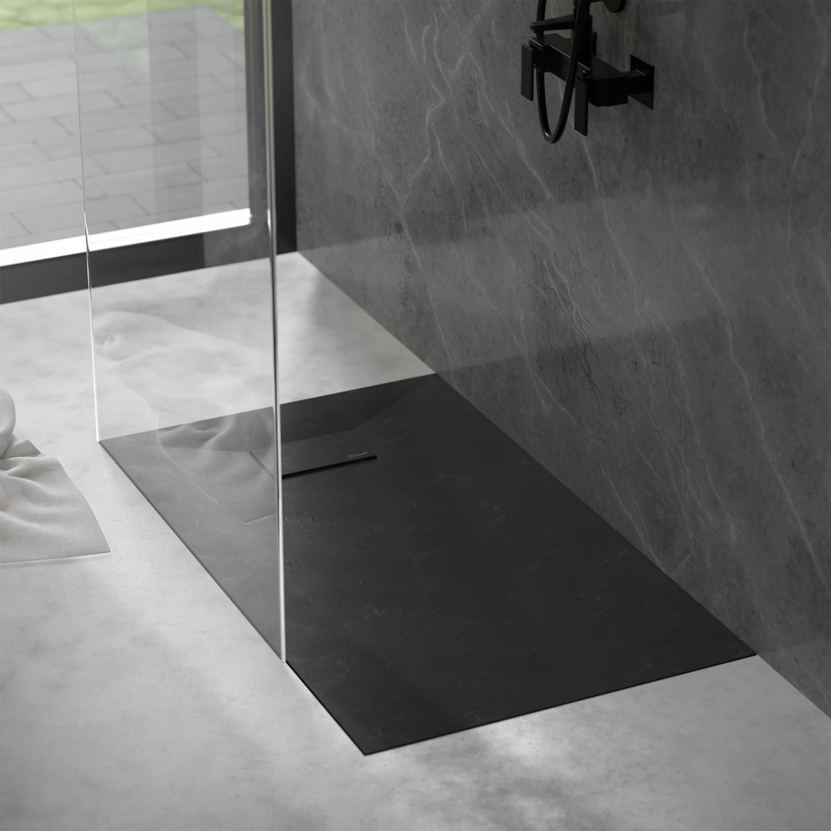 DUSCHWANNE 120x90 cm Schwarz mit Ablaufgarnitur aus SMC - Schwarz, Kunststoff (90/3/120cm) - LuxeBath