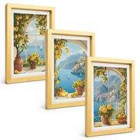 BILDER SET 3er Set - 20x30 cm Goldrahmen - Meereslandschaften, Zitronen, Fenster - Goldfarben, Kunststoff (20/30cm) - TULUP