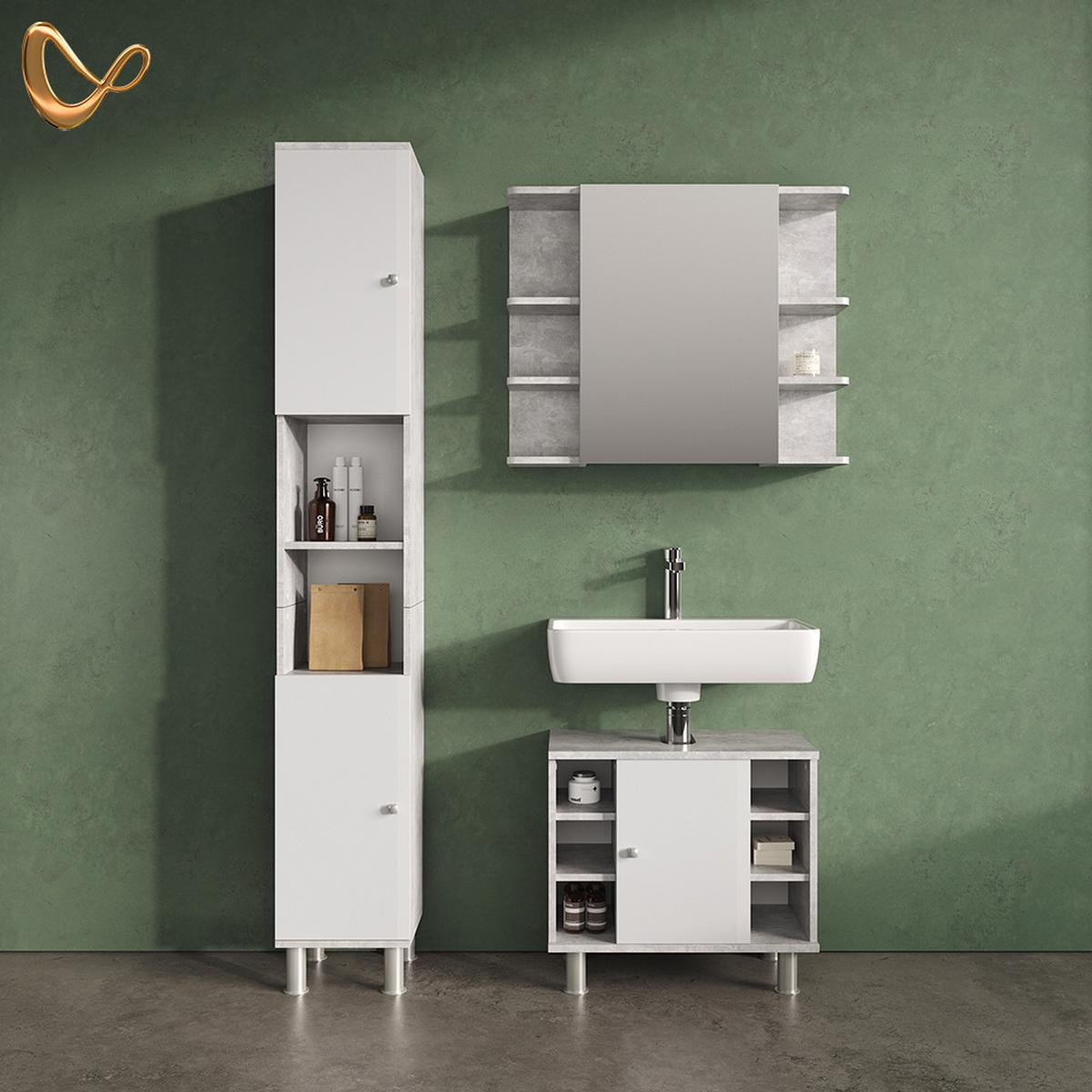 BADSCHRANK Fucino Beton 30 x 190 cm - Grau, Holzwerkstoff (30/190/30cm) - Livinity®
