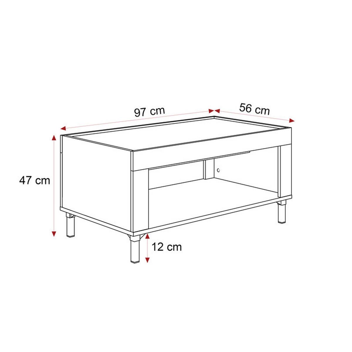 COUCHTISCH AVENA 97/56/47 cm Rechteckig, Schwarz/Eiche - Schwarz, Holzwerkstoff/Kunststoff (56/97/47cm) - Idohome