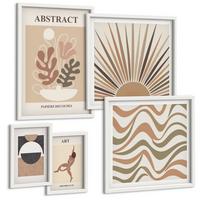 BILDER SET 5er Set - 50x50 cm & 20x30 cm & 40x60 cm Weißer Rahmen - Matisse Boho abstrakte Muster - Weiß, Kunststoff (40/60cm) - TULUP