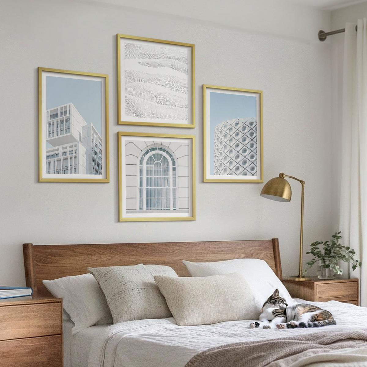 BILDER SET 4er Set - 50x50 cm & 40x60 cm Goldrahmen - Moderne Architekturgeometrie - Goldfarben, Kunststoff (50/50cm) - TULUP