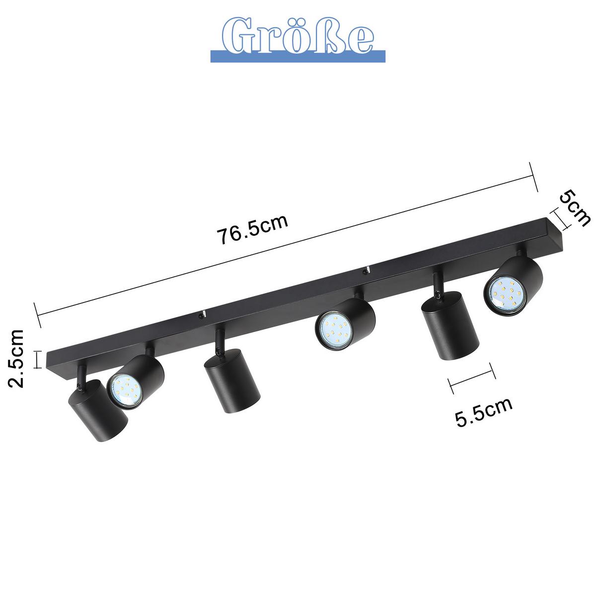 DECKENSTRAHLER Roger 6-flammig 77/3/14 cm - Schwarz, Metall (77/3/14cm) - Nettlife