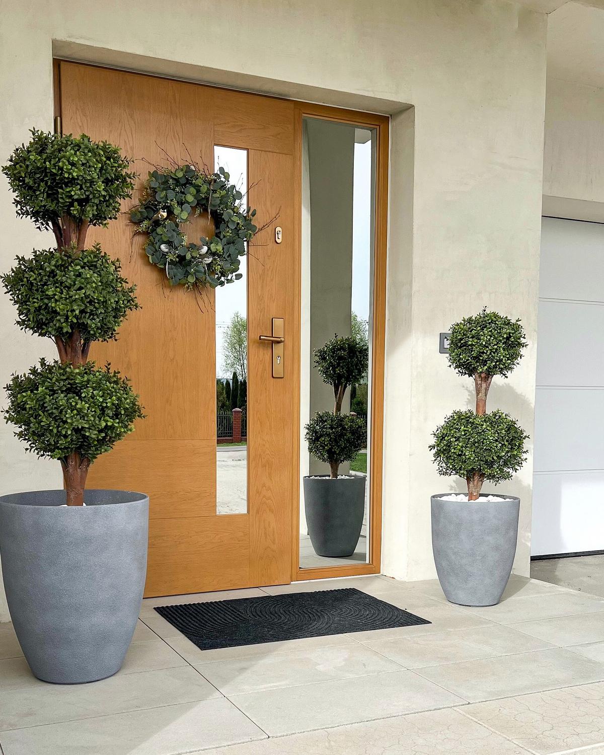 BLUMENTOPF hellgrau rund 43/43/52 cm Croton - Hellgrau, Stein (52cm) - Beliani