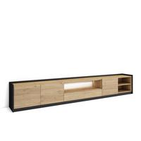 LOWBOARD, Eiche und Schwarz, 310/37/50cm, mit Led - Eichefarben, Holzwerkstoff (310/50/37cm) - Skraut Home