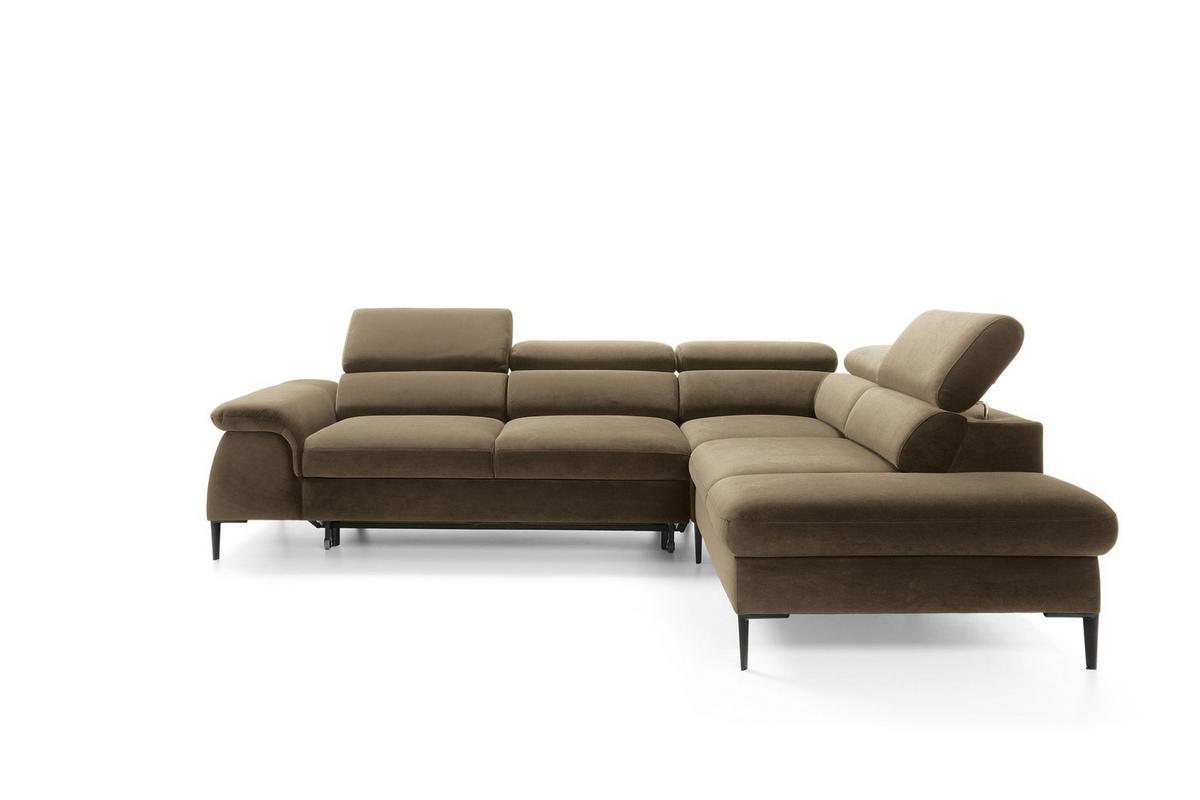 ECKSOFA MESTO Grün Velours-Stoff mit Schlaffunktion - Grün, Holz (280/214cm) - MASSENO