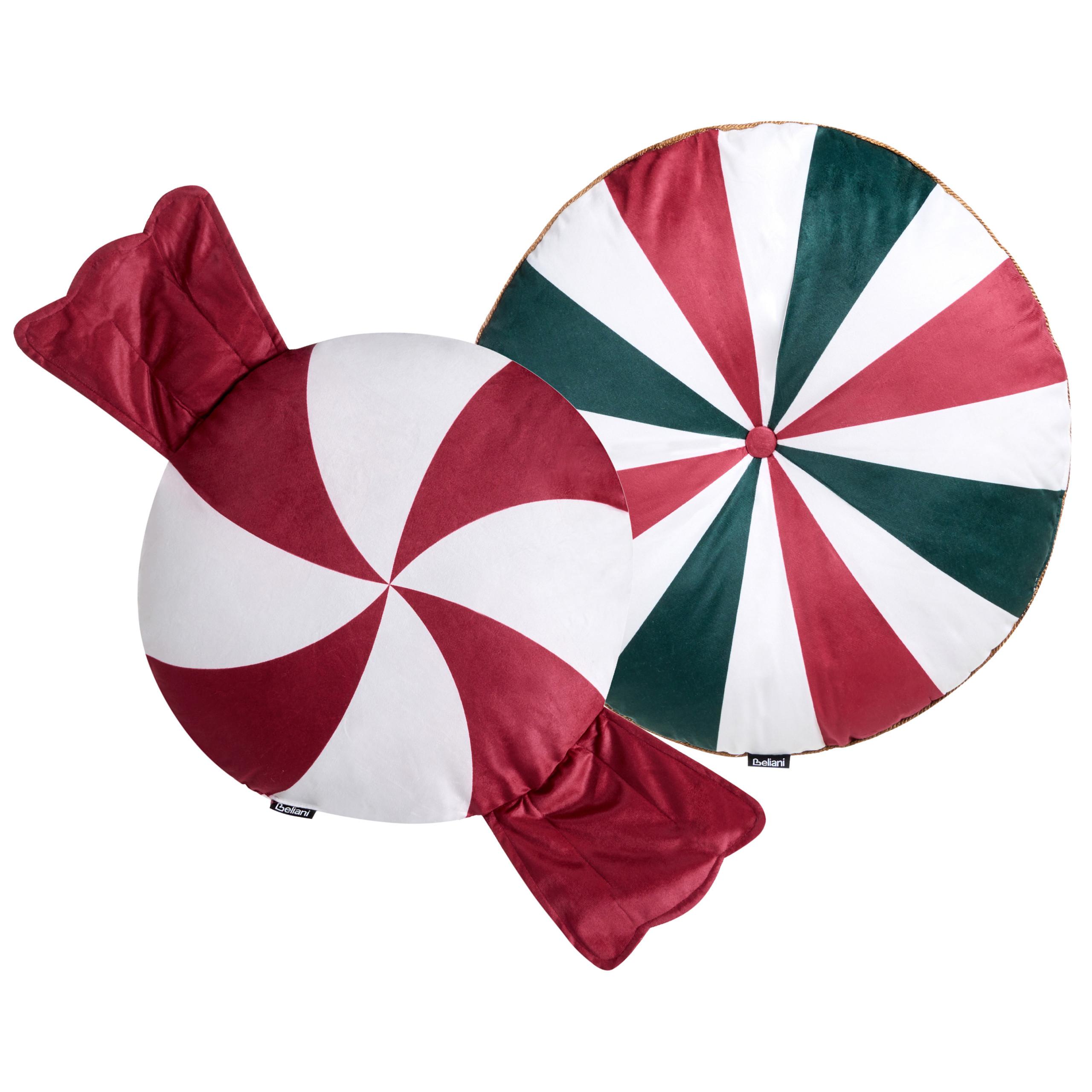 DEKOKISSEN 2er-Set Weiß 55/55 cm Twirl Treats - Rot/Weiß, Textil (55/55cm) - Beliani
