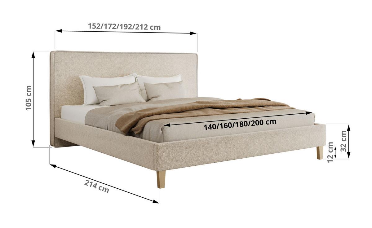 POLSTERBETT LUMARO CLASSIC 140/200 - Creme Stukture - Matratze Multipocket - Creme/Kernbuche, Holz/Textil (140/200cm) - MKS