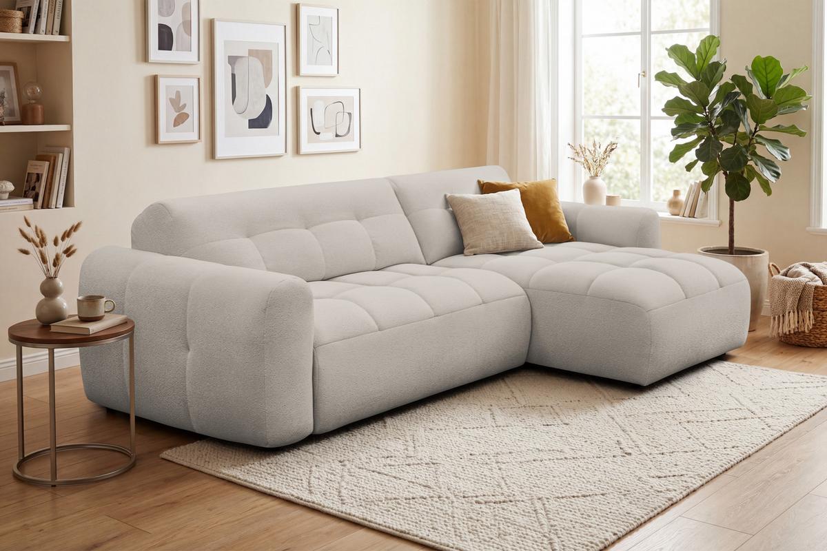 ECKSOFA LUMERO 4-Sitzer RECHTS, creme - Ecru/Schwarz, Holz/Textil (275/166cm) - Courtois Laville