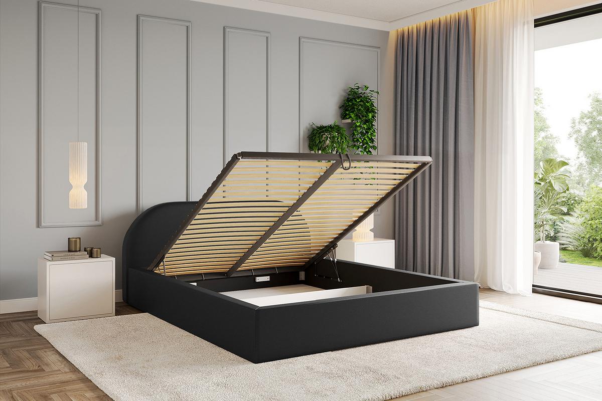 POLSTERBETT mit Bettkasten und Lattenrost, Boxbett ohne Matratze - TIVON-V1 180x200 Schwarz Kunstleder - Schwarz Hochglanz, Holzwerkstoff/Textil (180/200cm) - ALTDECOR