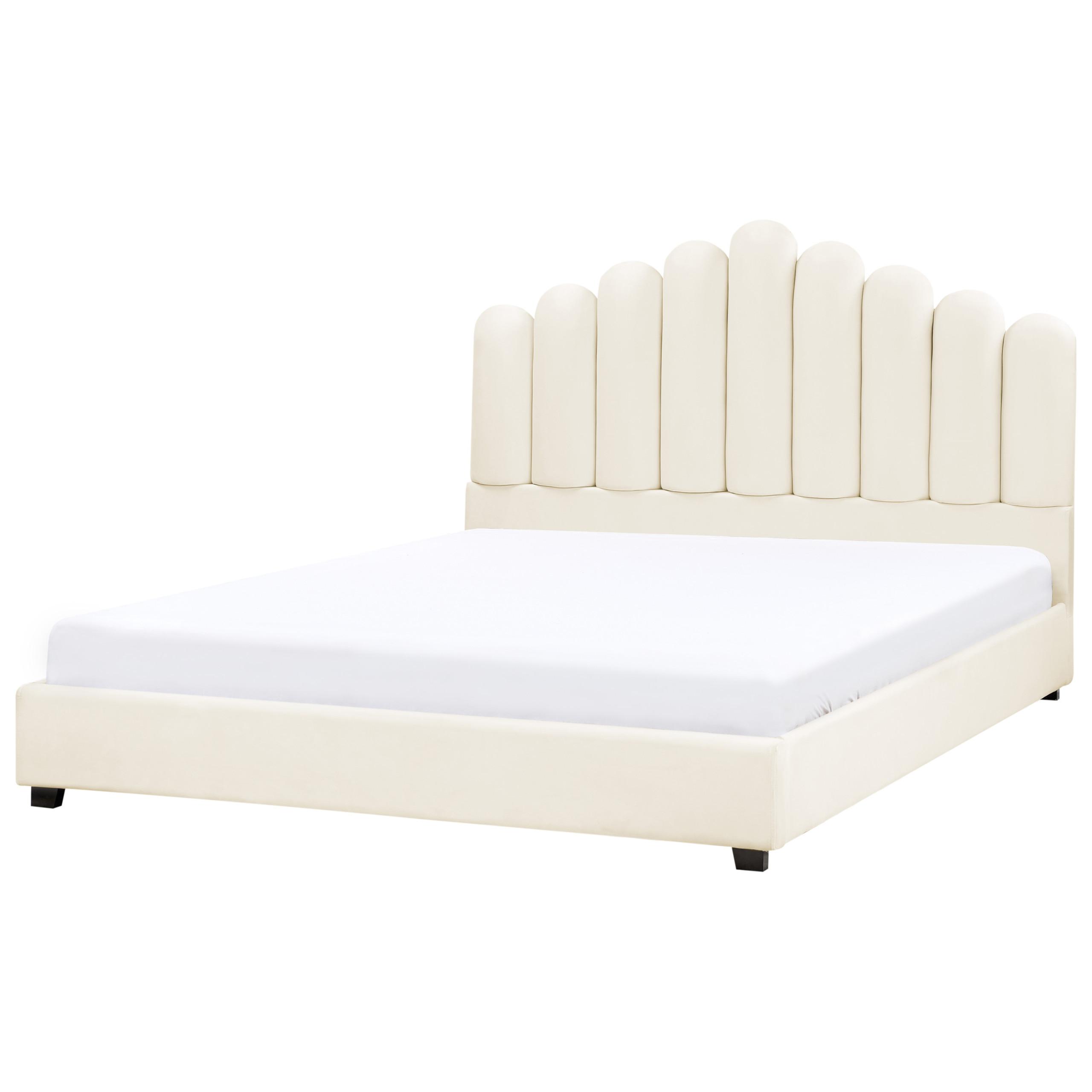 BETT mit Lattenrost 180/200 cm Cremeweiß Vincennes - Schwarz/Weiß, Textil (180/200cm) - Beliani