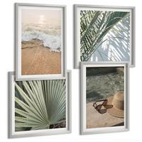 BILDER SET 4er Set - 50x50 cm & 40x60 cm Silberner Rahmen - Strandhut und Sonnenbrille - Silberfarben, Kunststoff (50/50cm) - TULUP